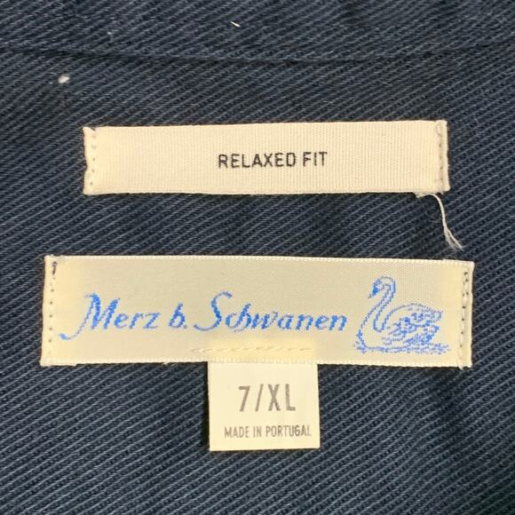 MERZ B. SCHWANEN Size XL Navy Twill Cotton One Pocket Long Sleeve Shirt - Picture 4 of 6